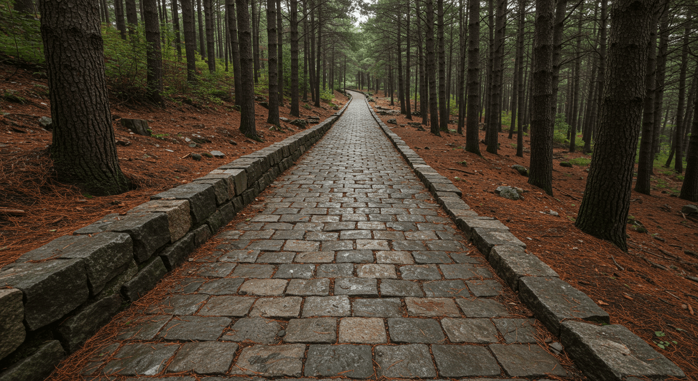 Çamlıdere ormanlık eğimli arazide yol taşı döşeme