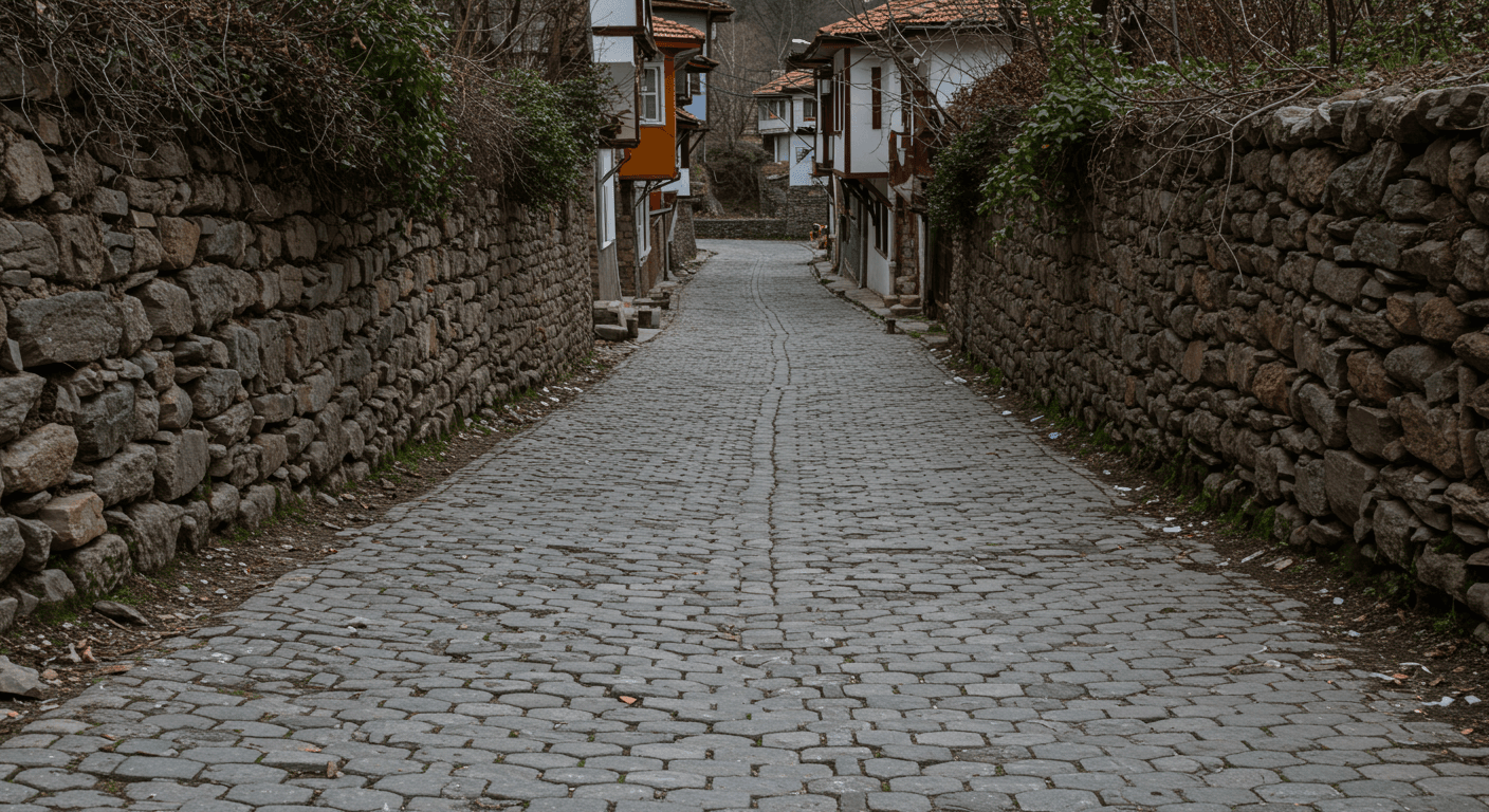 Güdül dar köy yolunda kilit taşı döşeme
