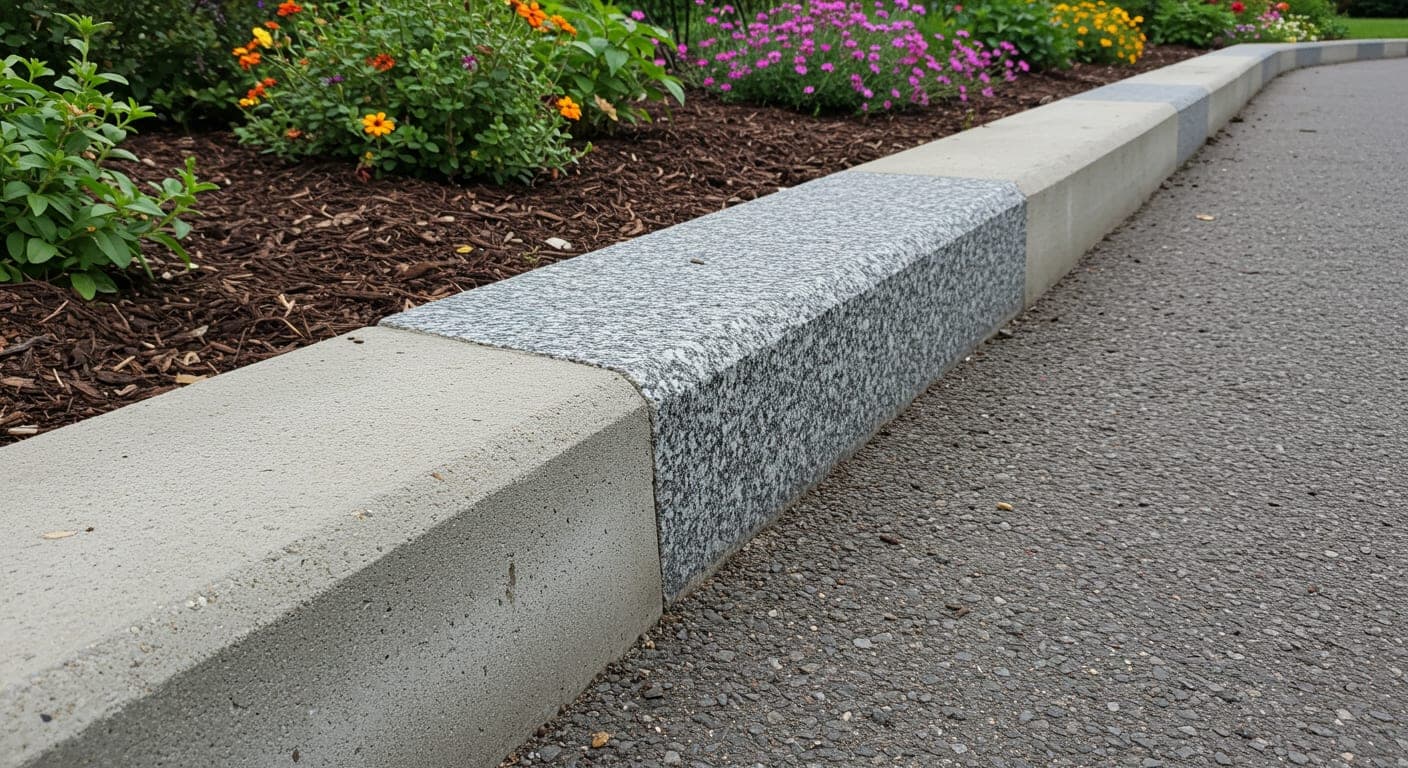 Granit bordür ve beton bordür yan yana karşılaştırma — kaldırım kenarı ve bahçe bordürü seçim rehberi, Ankara