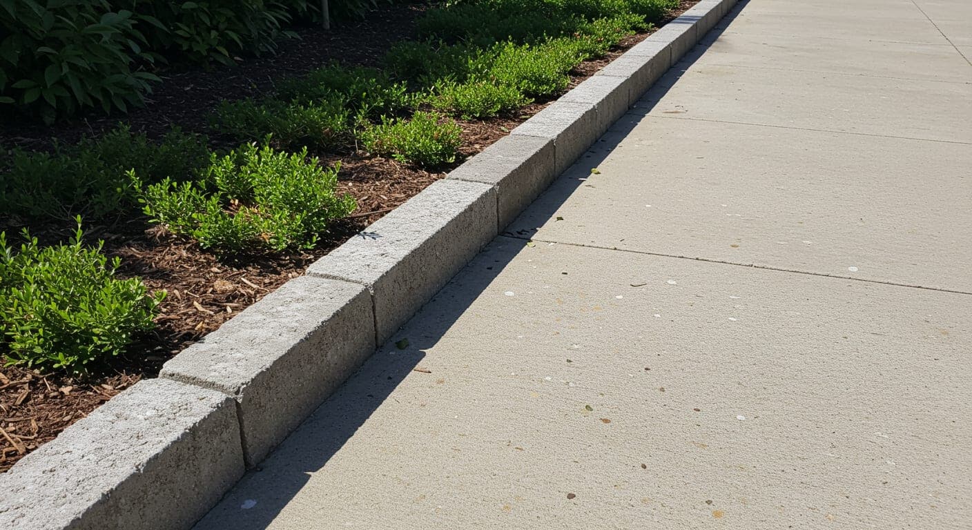 Beton yatak üzerine yerleştirilen gri yol bordür taşı, ip hattı ve kauçuk tokmak ile kota hizalaması