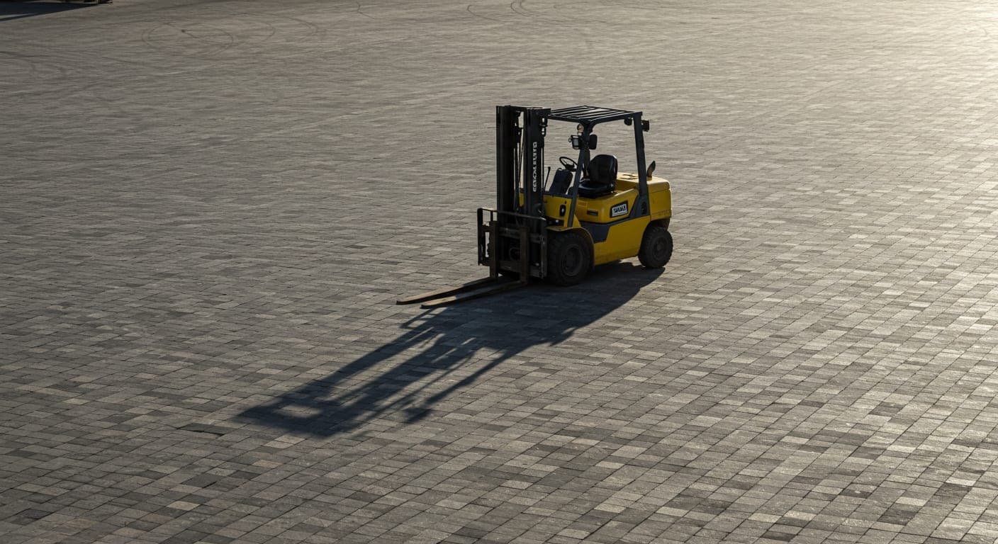 Fabrika açık sahasında forklift geçişi altında ağır yük beton parke taşı zemin kaplaması