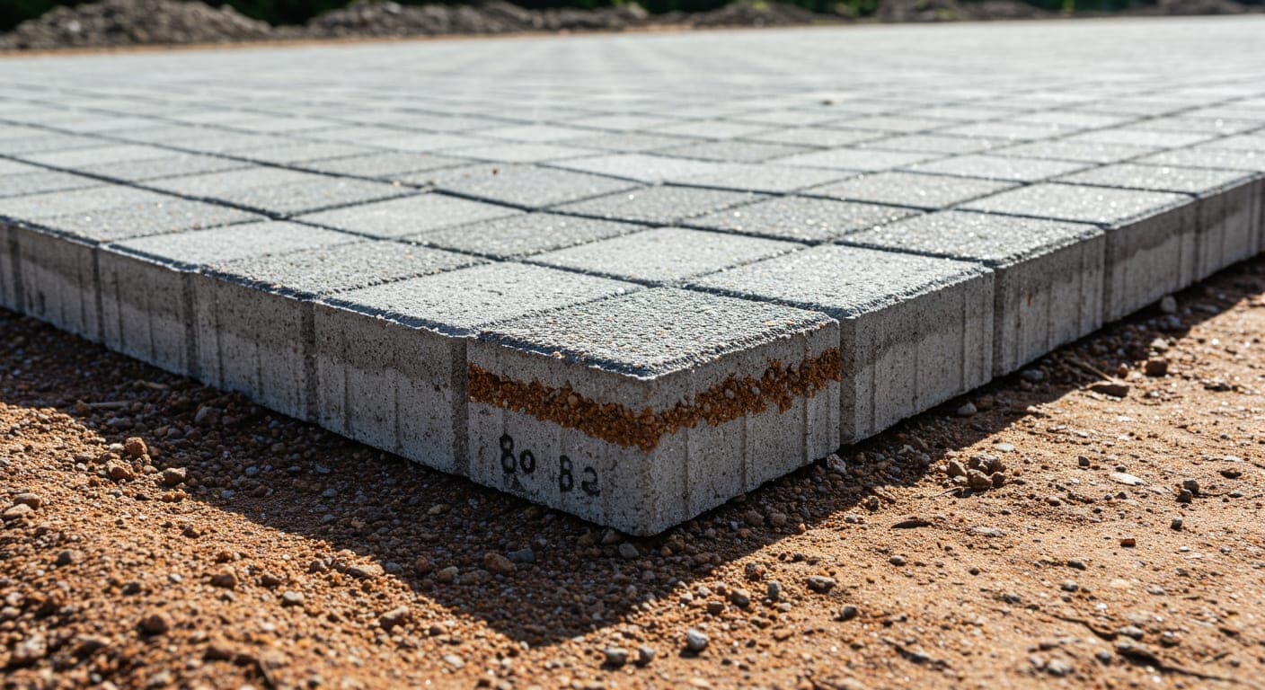 Yan yana sıralanmış 6 cm, 8 cm ve 10 cm kalınlıkta beton parke taşı örnekleri