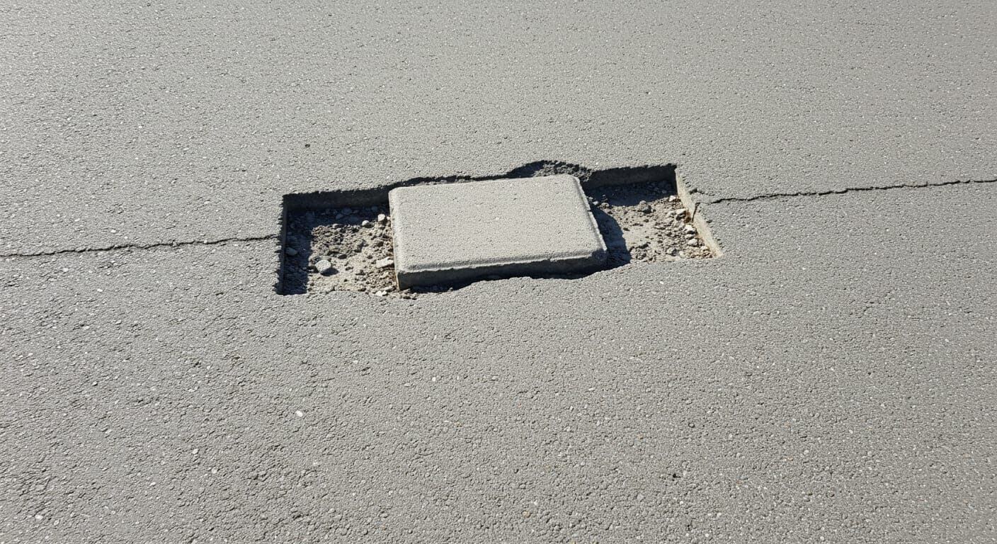 Çatlak bir parke taşının iki levye ile kaldırılarak yeni taşla değiştirilmesi