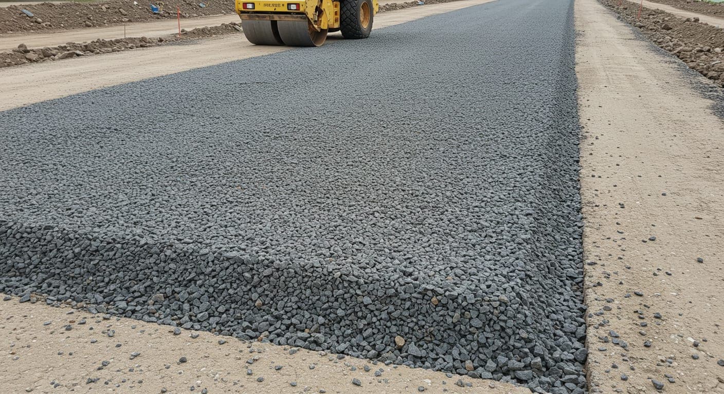 Stabilize malzeme serme ve sıkıştırma — yol alt temel katmanı hazırlığı sahası