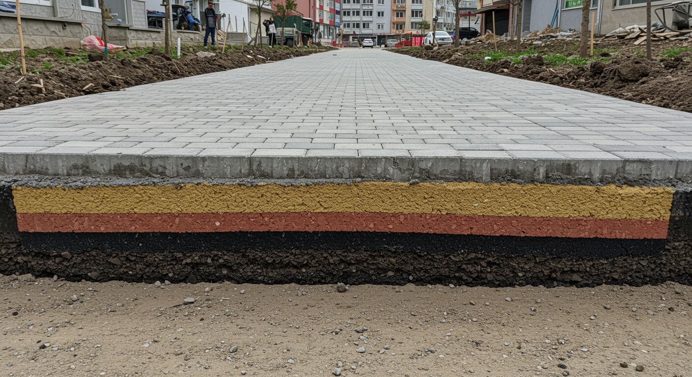 Kilit taşı altzemini ve kalınlık ilişkisi kesiti