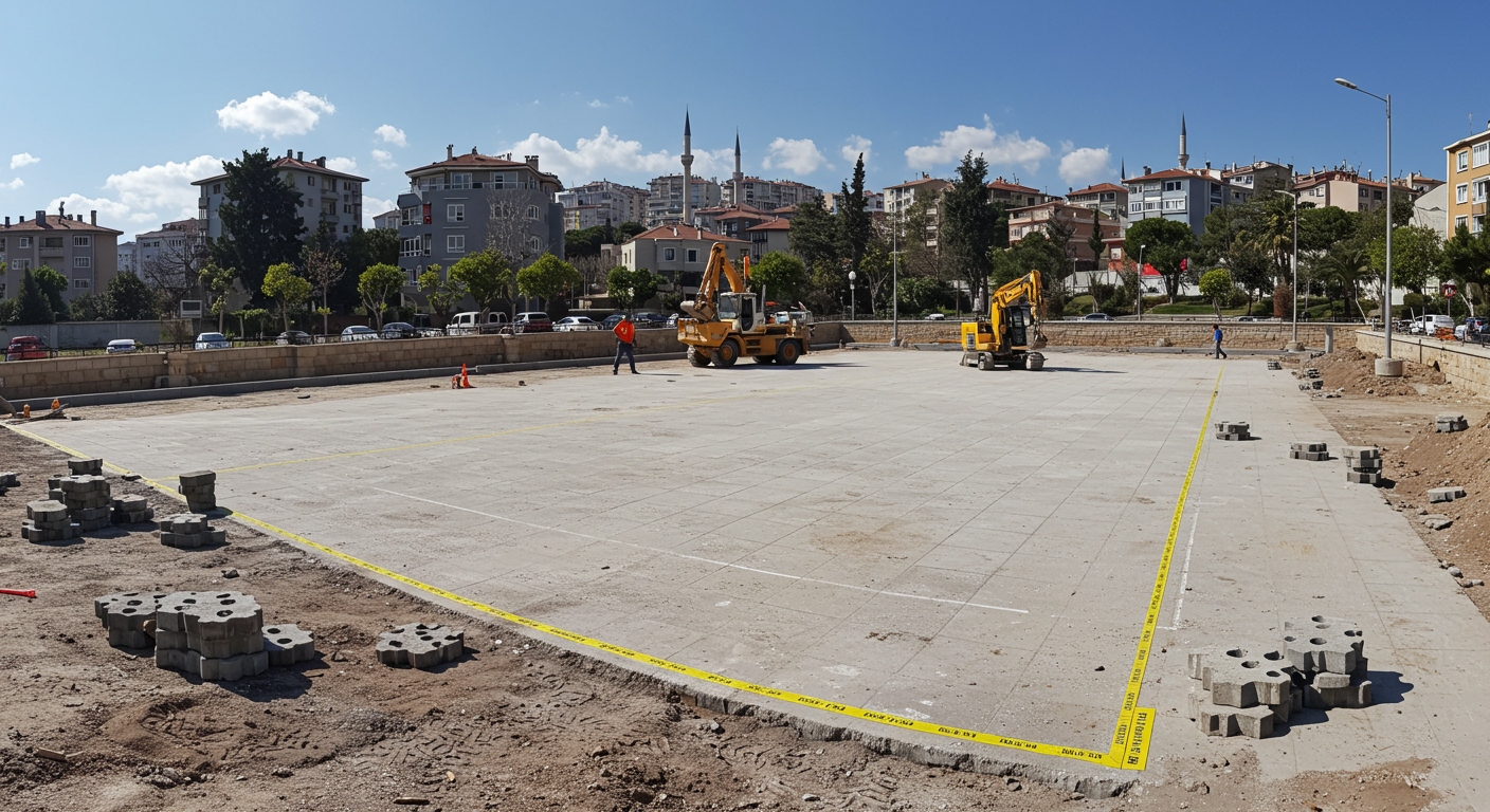 Kilit taşı sökümü öncesi alan planlaması ve işaretleme