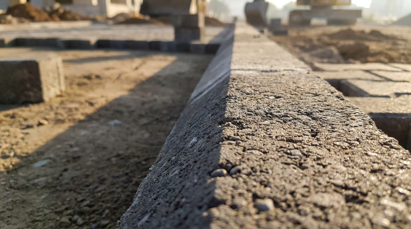 Parke taşının pah kırılmış kenarı ve sıkı yüzey dokusu, yakın çekim