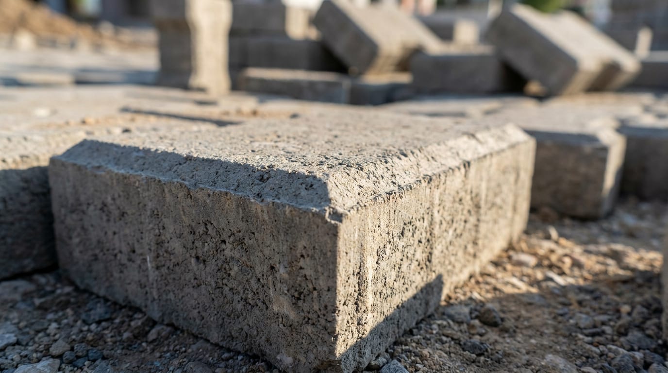 Parke taşının pah kırılmış kenarı ve sıkı yüzey dokusu, yakın çekim
